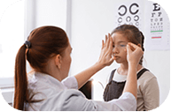 Patient receiving trial prescription lenses in modern clinic