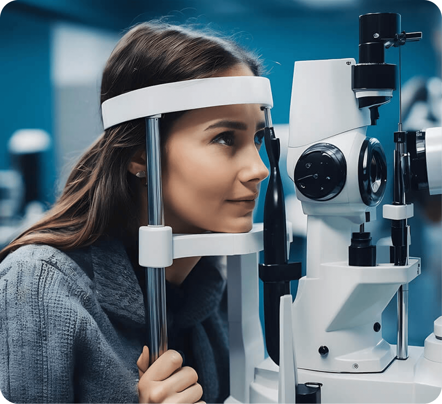 Patient undergoing accurate clinical slit-lamp eye examination
