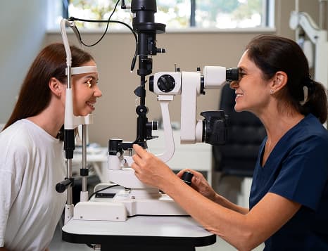 Caring optometrist and patient interaction